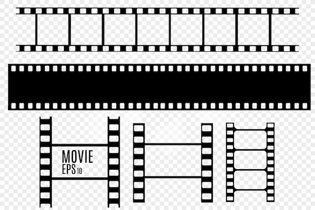 Set of film vector stripes isolated on transparent background.Film strip roll. Vector cinema