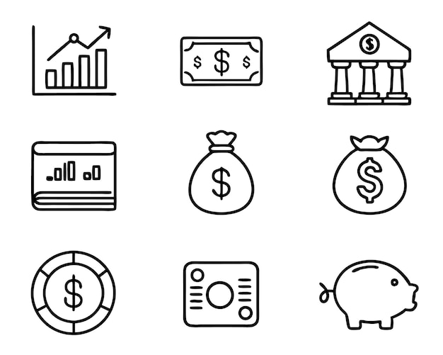 set of finance icon illustration credit management marketing outline dollar transaction loan