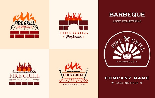 set of fire barbeque grill logo design templates