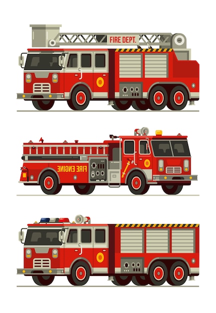 set of fire engine truck emergency vehicle 