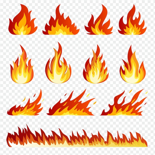 Vector a set of fire flames on a white background