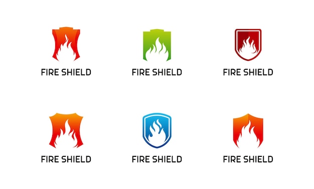 Set of Fire Shield logo designs concept vector