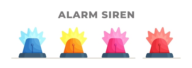 Set of fire sirens in different colors Vector illustration of four brightly colored sirens