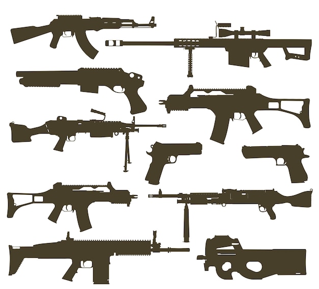 Set of firearms silhouettes (11 pieces)