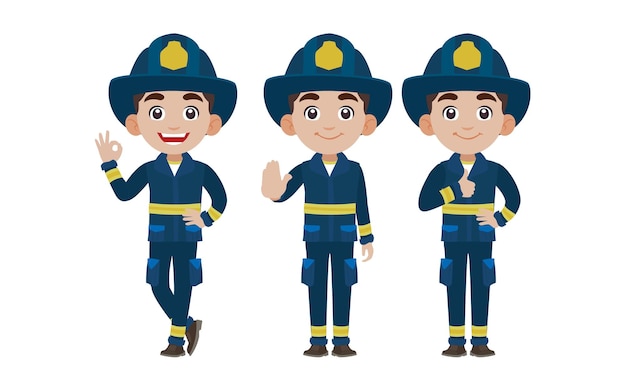 Set of fireman with different poses