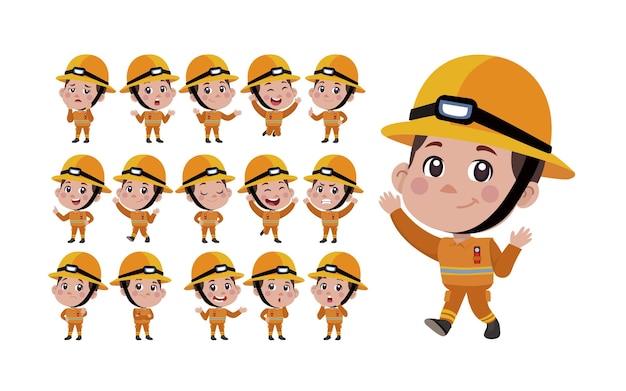 Set of fireman with different poses