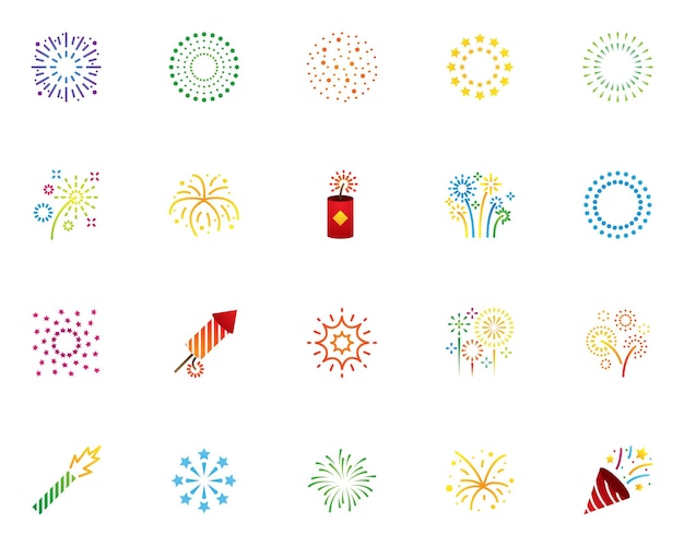 Set of firework icons celebration happy new year