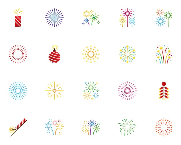 Set of firework icons celebration happy new year