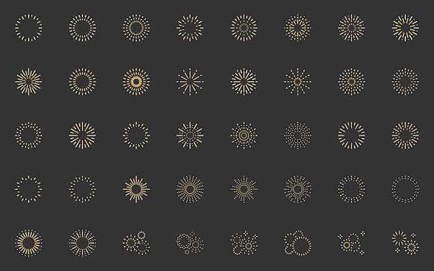 Set of firework icons, happy new year, celebration, birthday and party