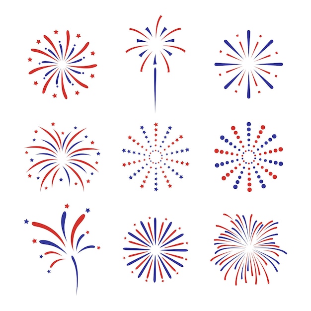 Set Fireworks Element Vector for Happy 4th July Celebration New Year Christmas Carnival Party