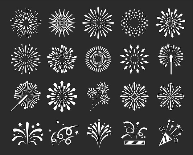 Set of fireworks isolated illustration