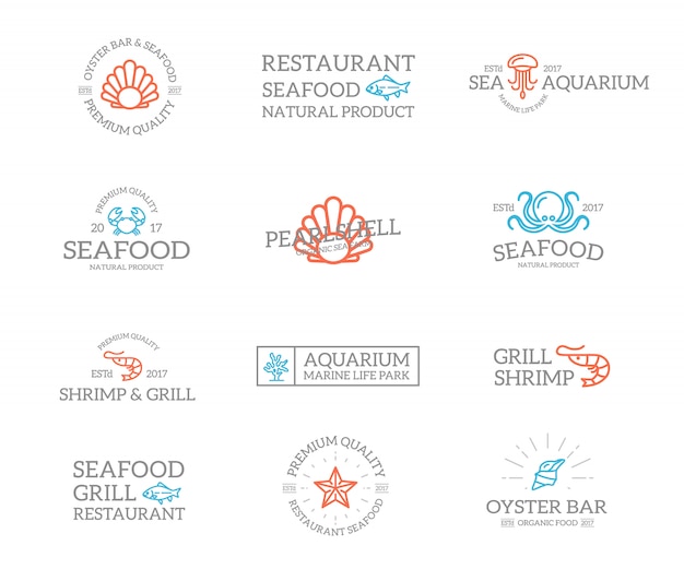 Set of fish and seafood logo combination.