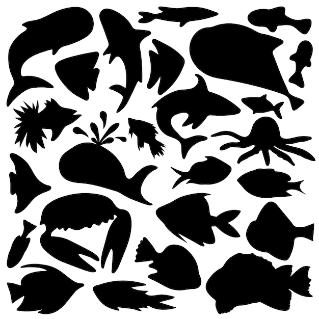 Set of Fish Silhouette Fish Silhouette Collection Elements Isolated on White Background