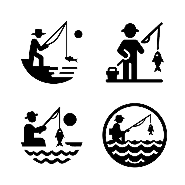 set of fishermen icons ribak light icons vector illustration