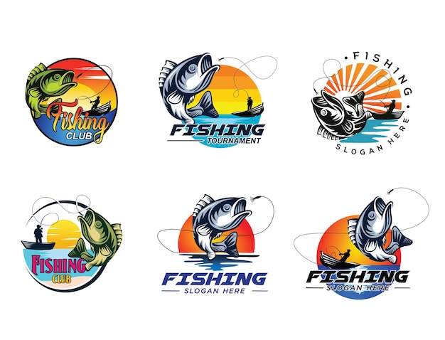 Set of Fishing Emblem Logo Template