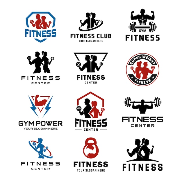 Set of Fitness Center Logo Sport and fitness logo Design Gym Logo Icon Design Vector Stock