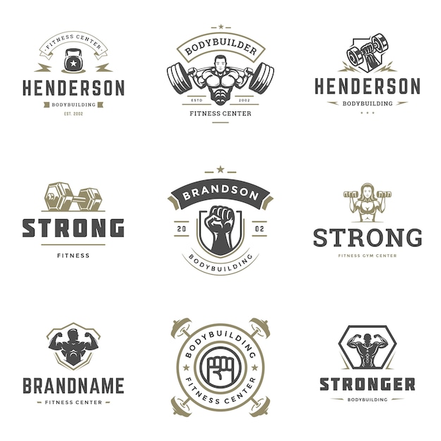 Set of Fitness center and sport gym logos