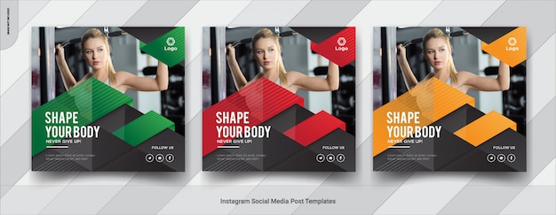 Set of fitness, gym instagram social media post design