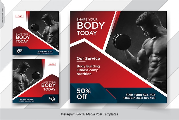 Set of Fitness Insta post social media post template design