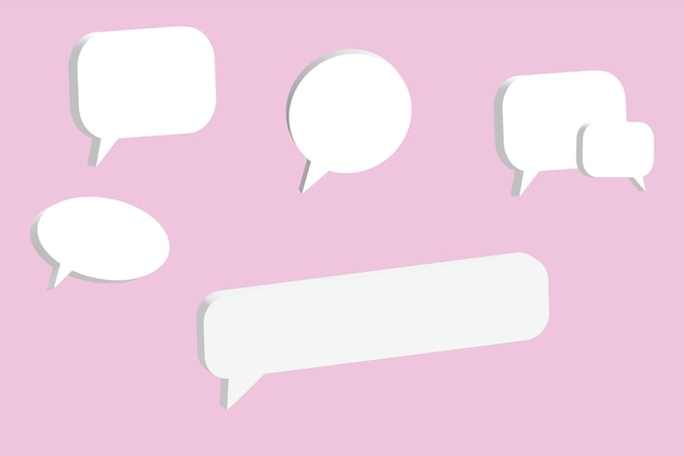 Set of five 3D speech icons isolated on pink background 3D Chat icon set