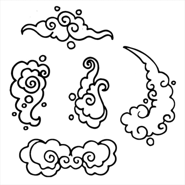 Set of five japanese outline simple cloud