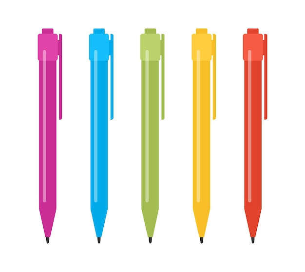 Set of five multicolored pens Vector illustrationxA