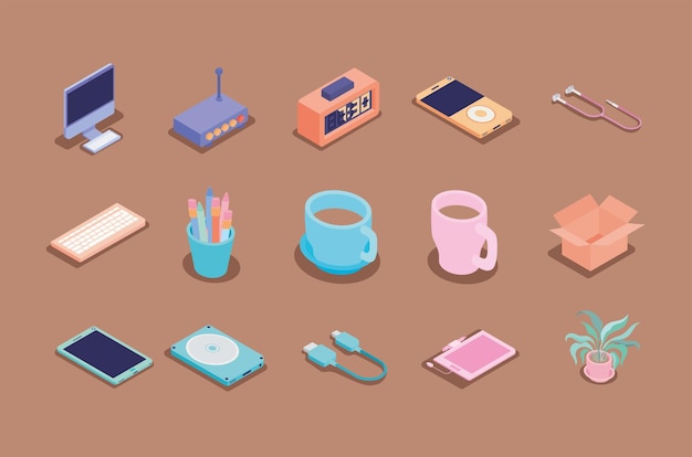 Set of fiveteen workplace icons