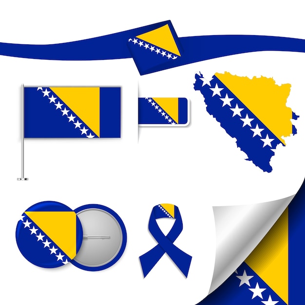 Vector set of flag elements with bosnia and herzegovina