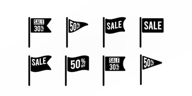 Set of flag icons for sale concept illustration