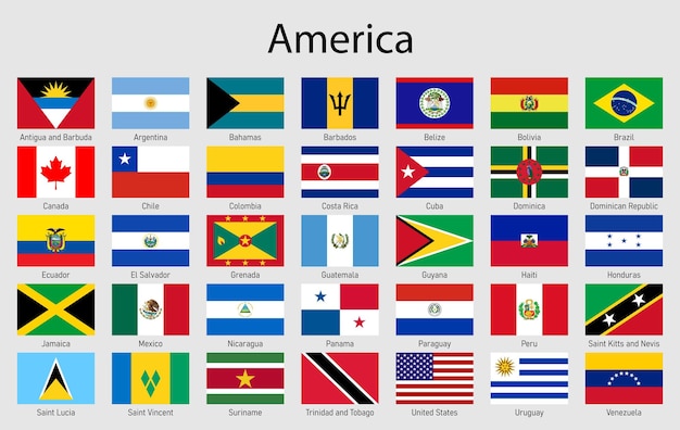 Set of flags Americas countries All America continent flag collection