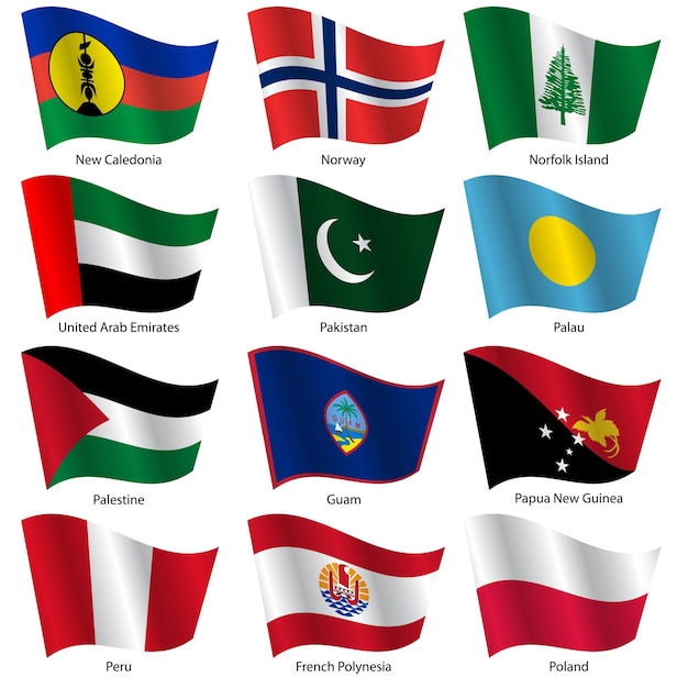 Set Flags of world sovereign states Vector illustration