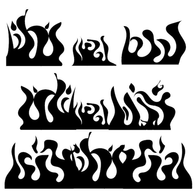 Vector set flames of different shapes collection of hot flaming element danger concept or logo design