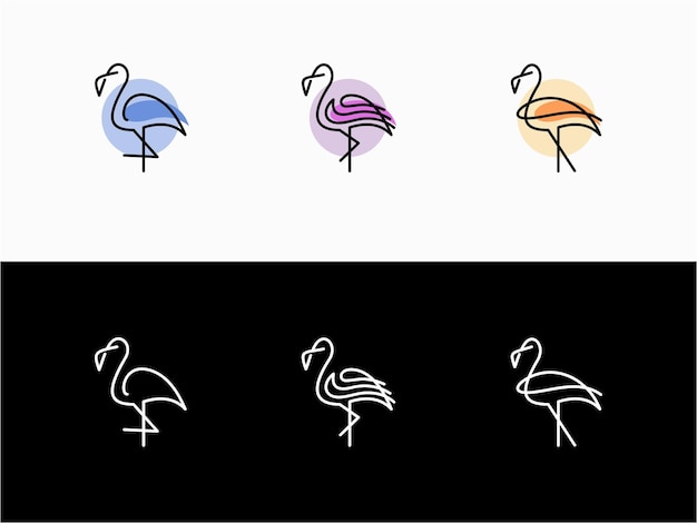 Set of flamingo bird logo template minimalist outline