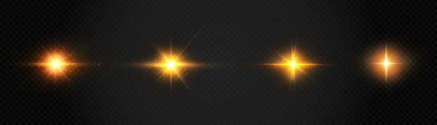 Set of flares lights and sparks Abstract golden lights isolated on transparent background