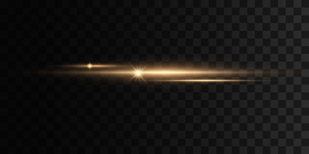 Set of flashes Lights Sparkles on transparent background Bright gold  glares Abstract golden lights isolated Yellow horizontal lens flares pack Laser beams horizontal light rays lines