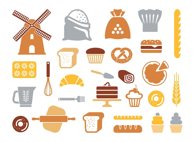 Set of flat bakery icons Vector illustration