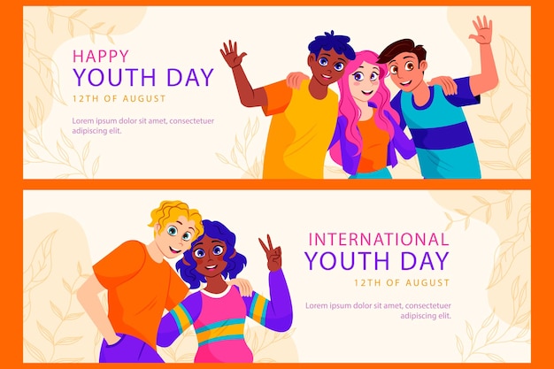 Set of flat banners international youth day illustration vector