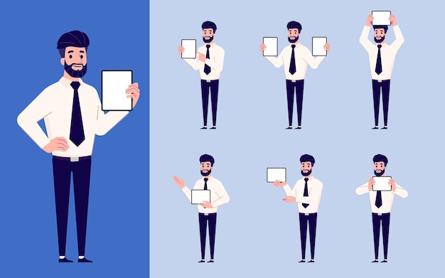 Set of Flat design businessman in many gesture isolated on white background Business people in different pose in workplace Character with separate body part for easy to animate in animation program