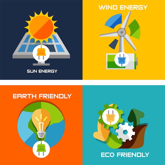 Set of flat design concepts green energy