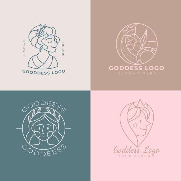 Set of flat design goddess logo templates