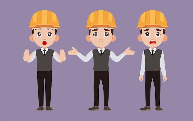 Set of flat engineer with different poses