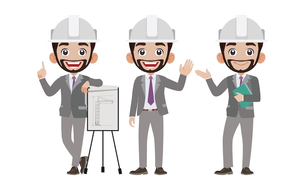 Set of flat engineer with different poses