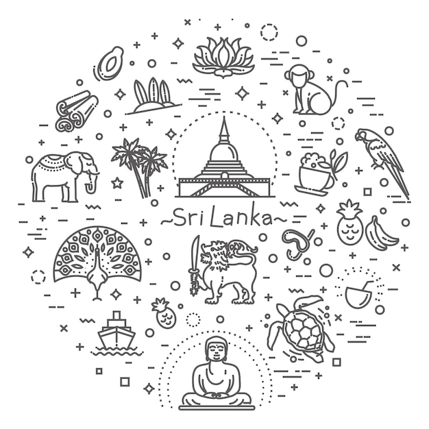 Set of flat icons of Sri Lanka landmarks and culture features vector illustration