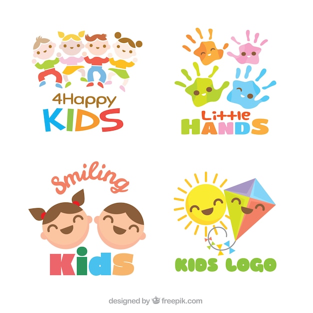 Set of flat kids logos