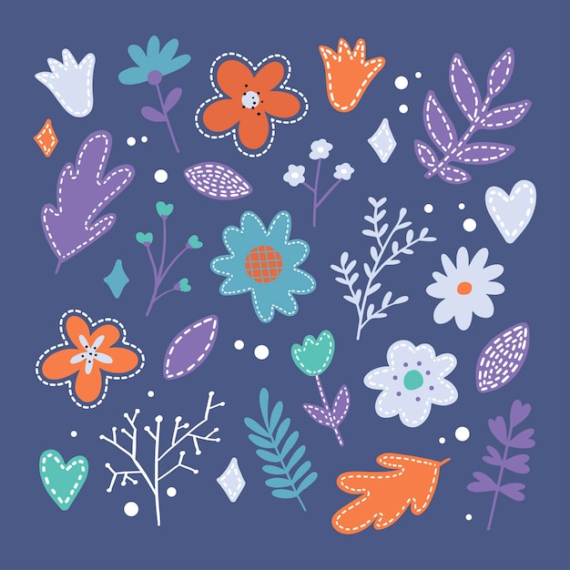 Set of flat Spring flower icons in silhouette