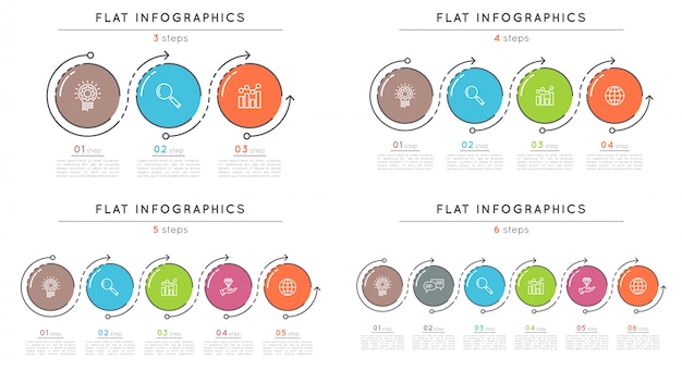 Set of flat style  steps timeline infographic templates.