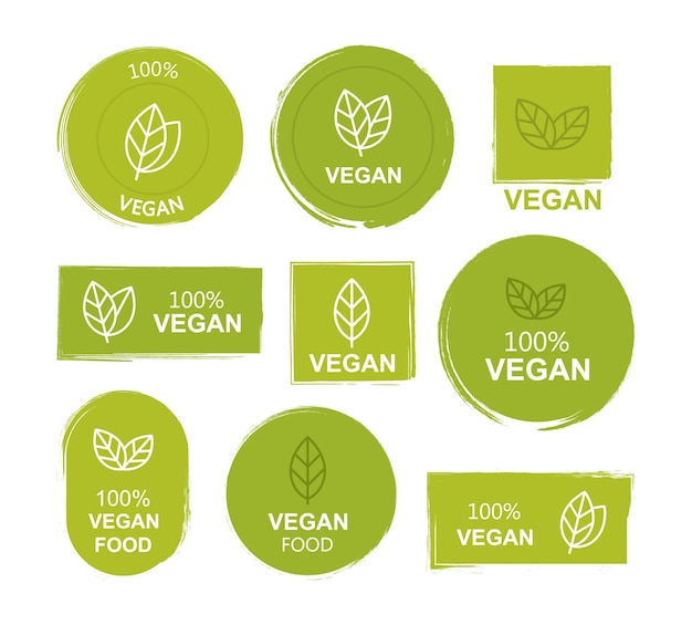 Set flat vegan icon on white background Bio Ecology Organic logos and badges label tag Vector illustration design