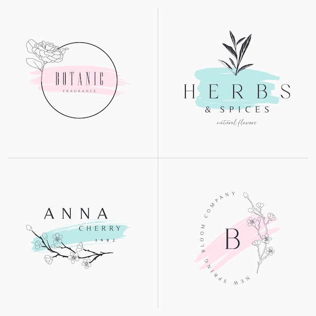 Set of Floral botanical frame logo design vectors