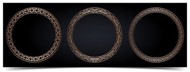 Set of floral circle frames, vintage calligraphic circle frames, Ornate calligraph frame