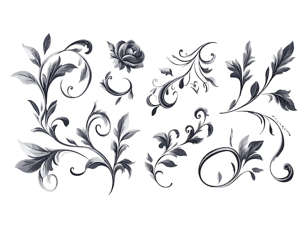 Vector a set of floral designs including a flower and leaves